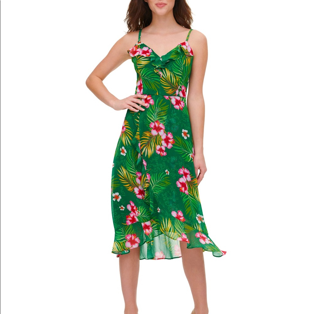 Kensie Green Hawaiian Print Dress, Size 10
